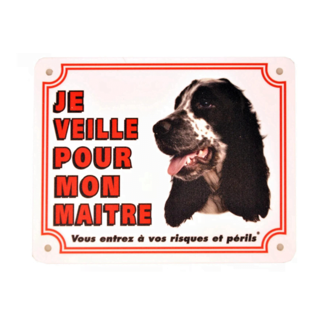 Panneau ”Je veille pour mon maître” PVC Cocker Epagneul anglais