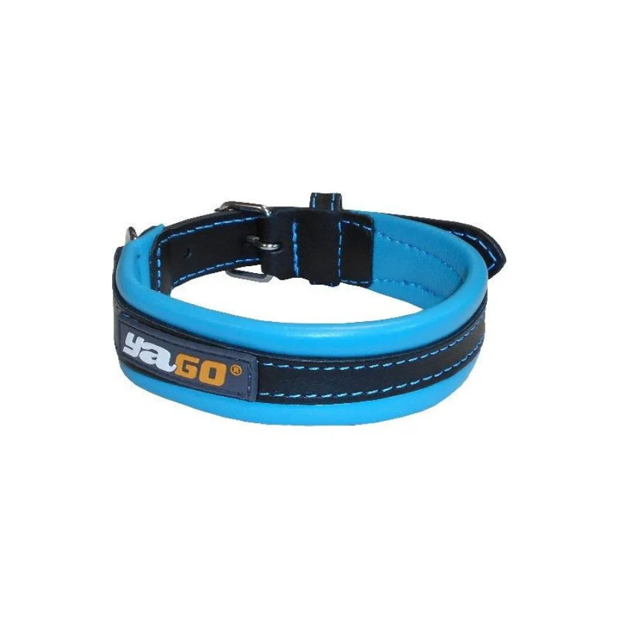 Collier Basic Yago en cuir noir & bleu Taille L 43-52cm - pour chien
