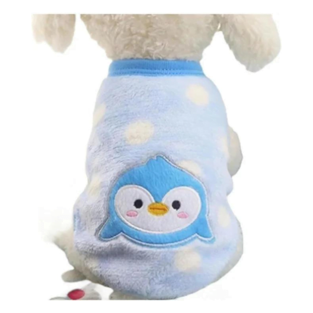 Vêtement hiver Pingouin bleu en matière peluche très douce pour chien