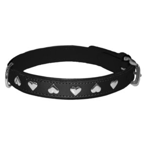 Collier cuir coeur noir - pour chien