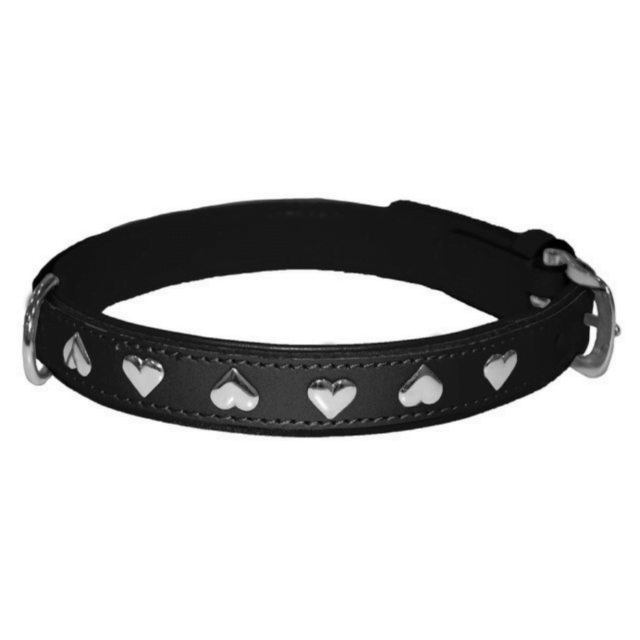 Collier cuir coeur noir - pour chien