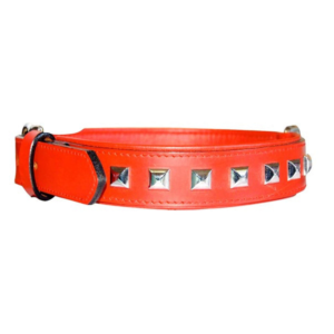 collier cuir doublé clous 80 cm x 35 mm ORANGE