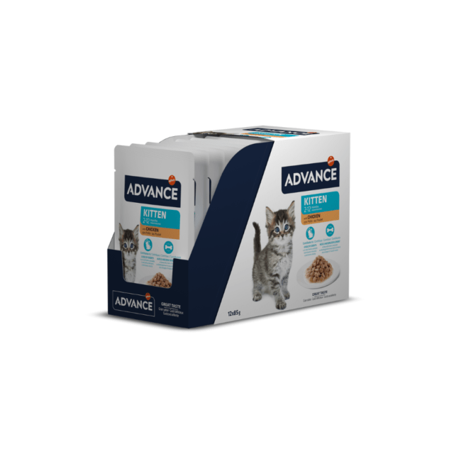 Boite Advance Chat Pochons Kitten Poulet 85G (Boite De 12)