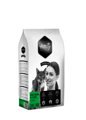 Sac de croquettes AMITY Premium Poulet et Riz pour Chat adulte 1.5 kg