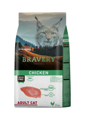 Sac de croquettes Sans Céréales BRAVERY Poulet pour Chat adulte 2 kg