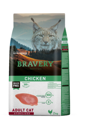Sac de croquettes BRAVERY Poulet pour Chat adulte stérilisé 2 kg