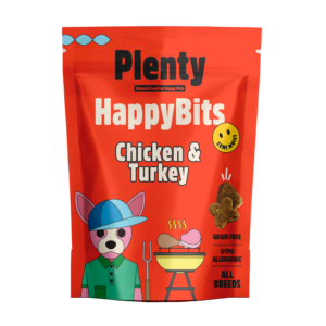 Un sachet de friandise Plenty Happy Bits poulet et dinde pour chien
